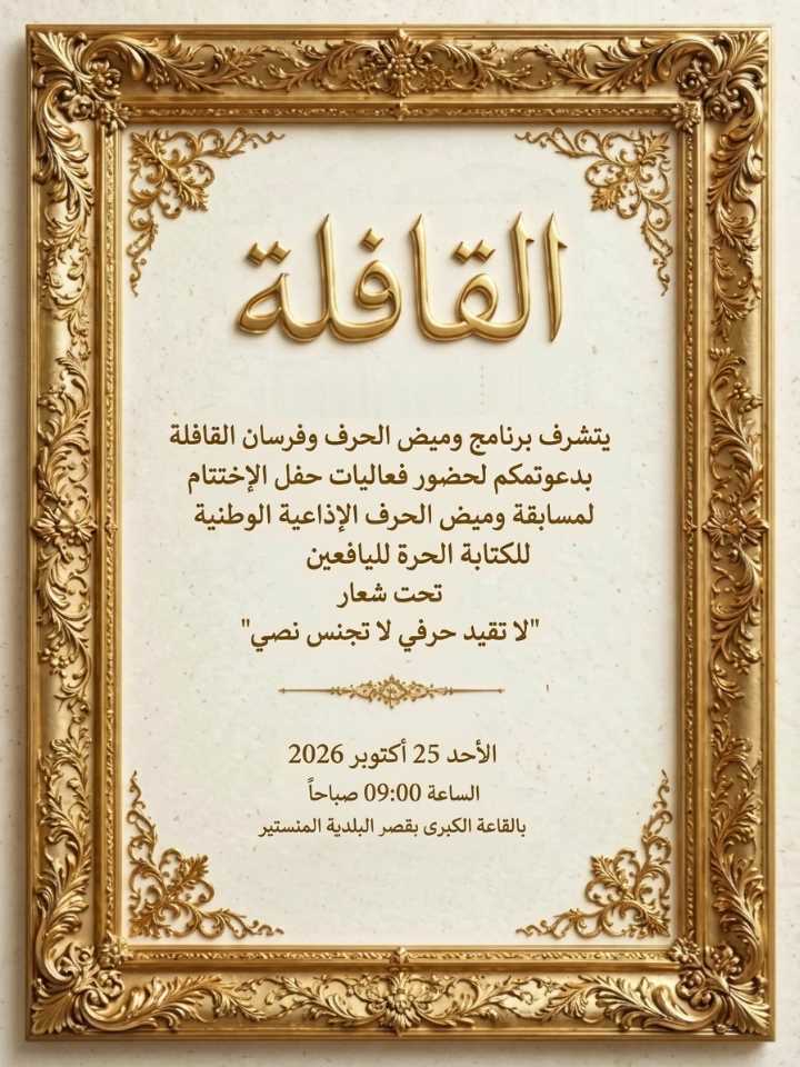 المنستير: حفل اختتام مسابقة “ومیض الحرف” الإذاعية الوطنية للكتابة الحرة لليافعين الأحد 25 أكتوبر 2026